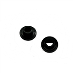 a pair of black rubber grommets with a hole in the middle on a white background .