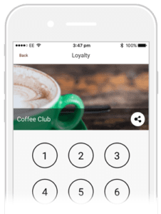 A cell phone with a coffee club app on it