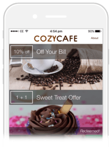 A phone with a cozycafe app on it