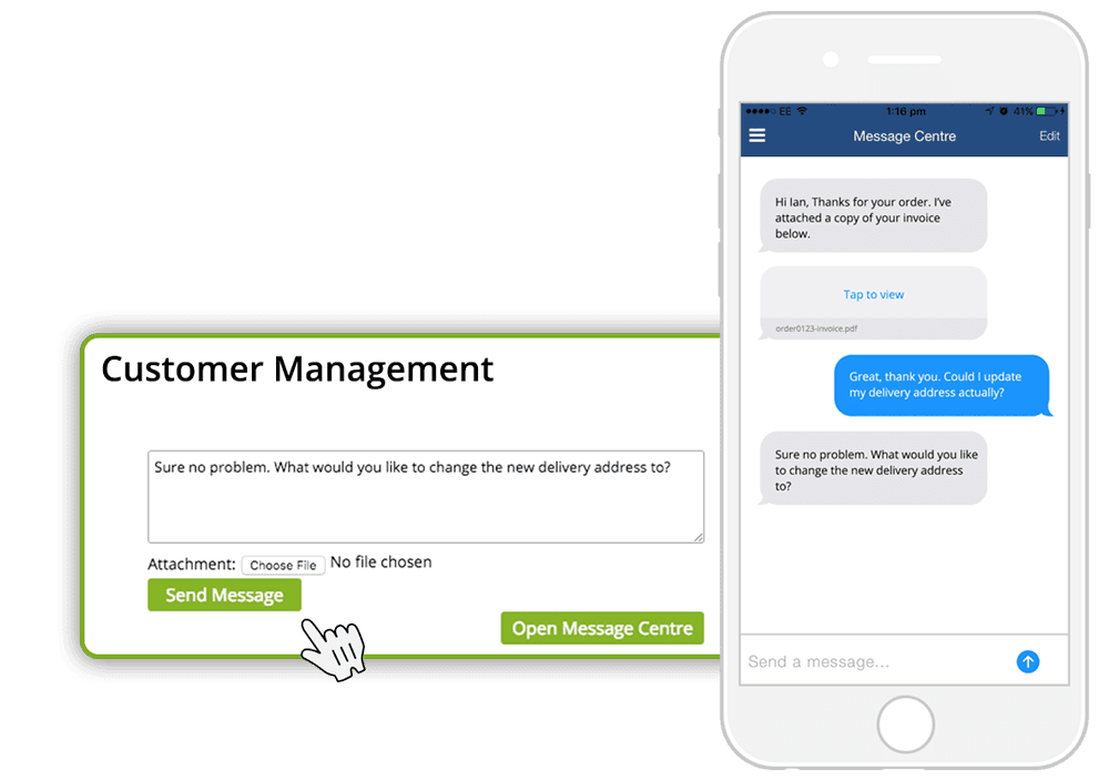 A screenshot of a customer management app on a cell phone.