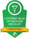 A green badge that says customer value optimization specialist certified
