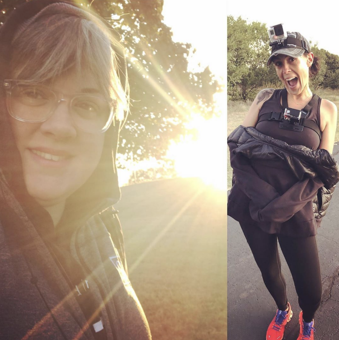 girl wearing hoody in sunlight, girl wearing head camera, mitch park