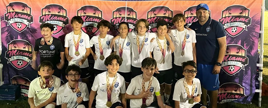 Miami Breakers FC 2012 White celebrating Champions of the 2023 United Soccer Cup & Showcase