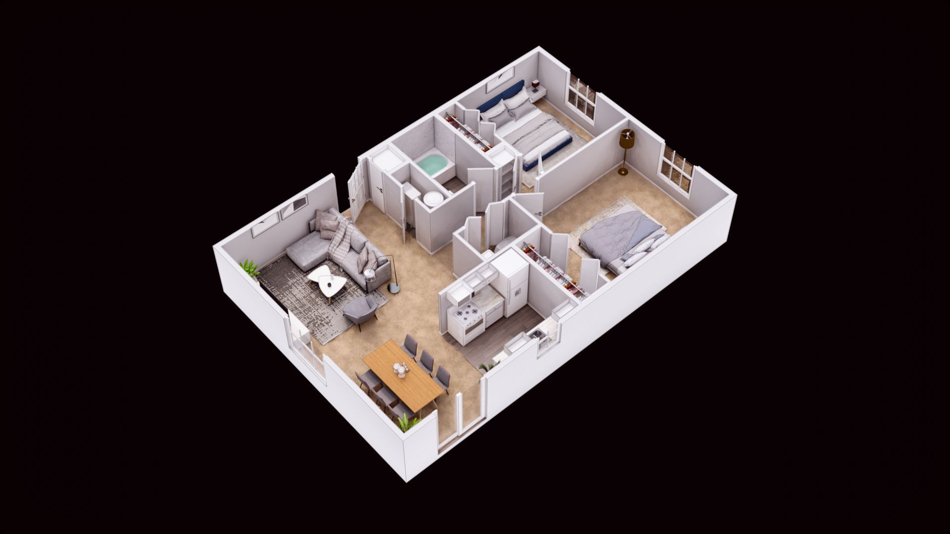 An aerial view of a floor plan of a house.