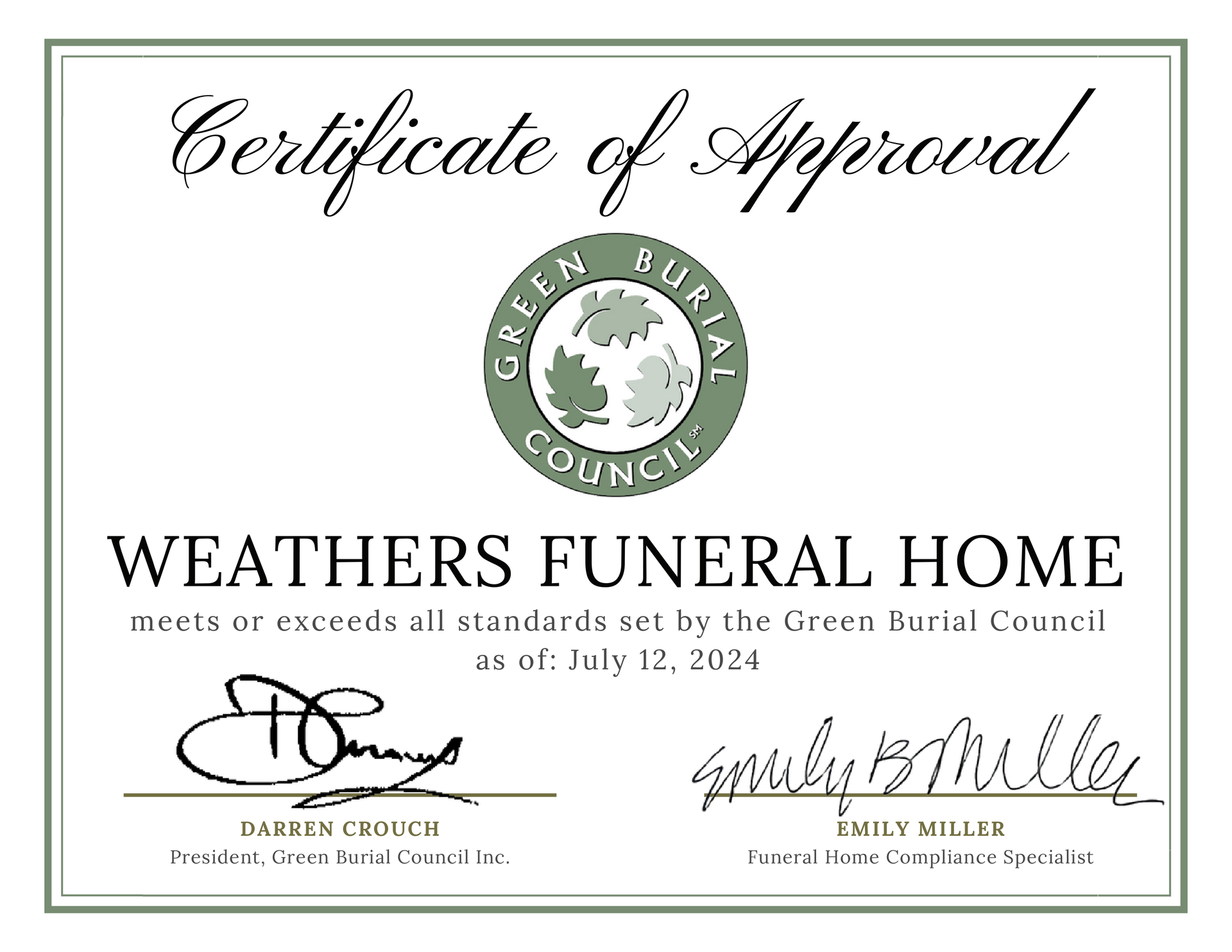 Weathers Funeral Home is Green Burial Certified