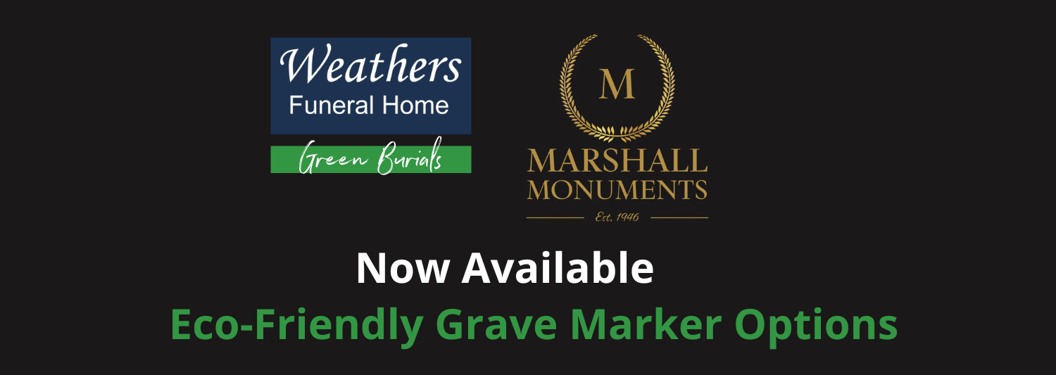 A black background with logos for weathers funeral home and marshall monuments