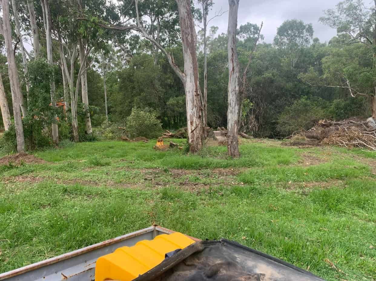 A Yellow Box is Sitting in the Middle of a Grassy Field — Gears Excavation In Cedar Pocket, QLD
