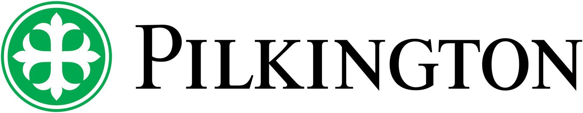 A logo for pilkington with a green circle around it