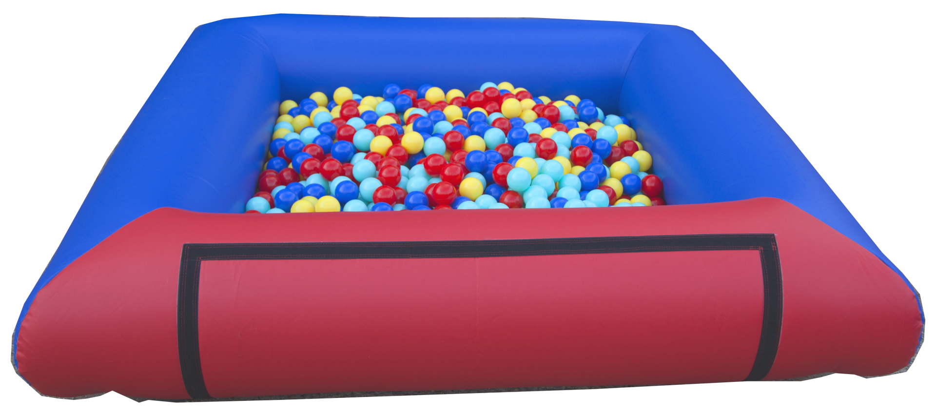 7ft square Red and Blue ballpool with a velcro panel for  attaching selected themed artwork. also available in pink and purple