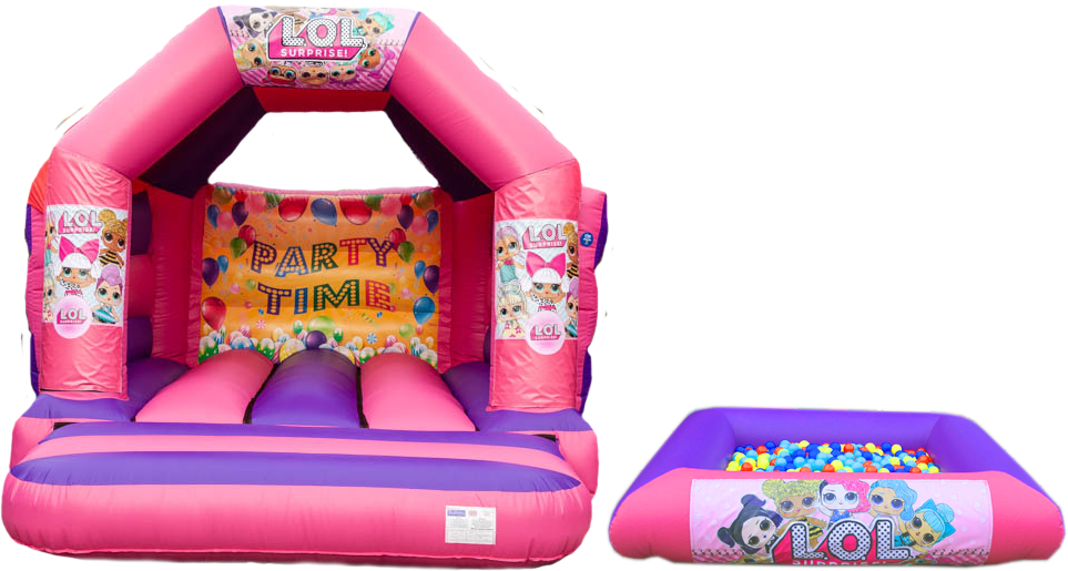 Pink & Purple Bouncy castle and ball pool hire in Stotfold