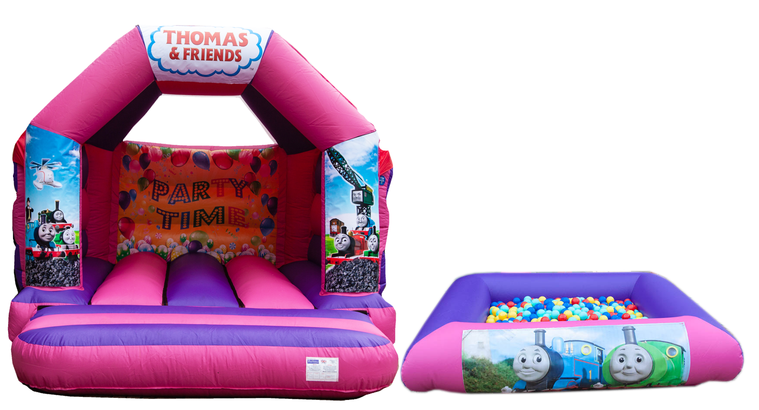 Pink & Purple Bouncy castle and ball pool hire in Arlesey