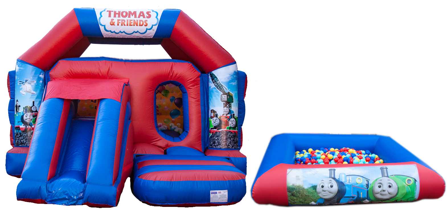 Red and Blue Ball pool and bouncy castle package  for hire in Chicksands