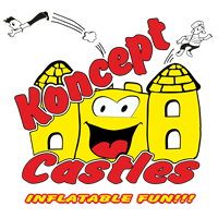 Koncept Castles logo cartoon style bouncy castle. 