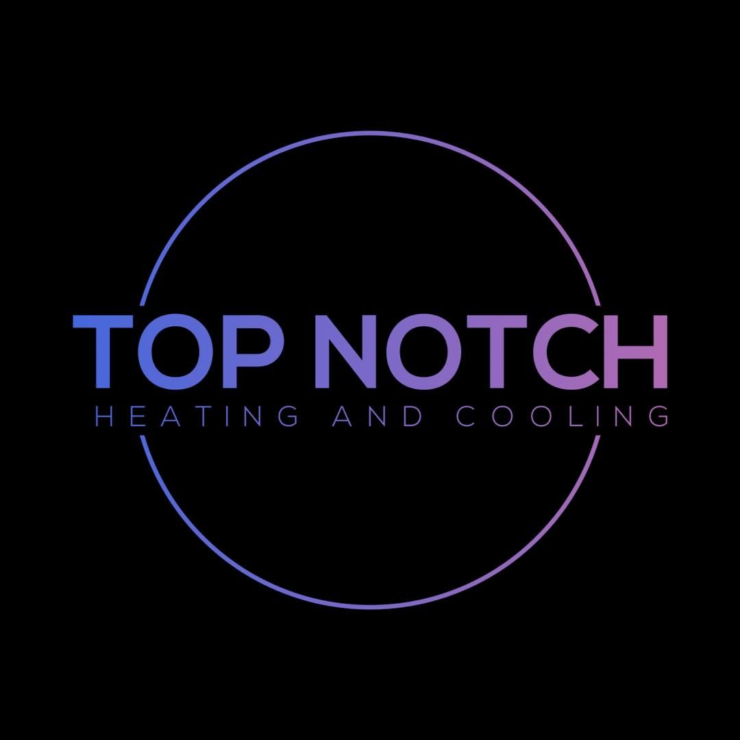 A logo for top notch heating and cooling on a black background.