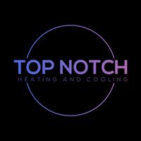 A logo for top notch heating and cooling on a black background.
