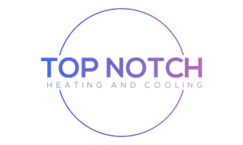 The logo for top notch heating and cooling is purple and blue.