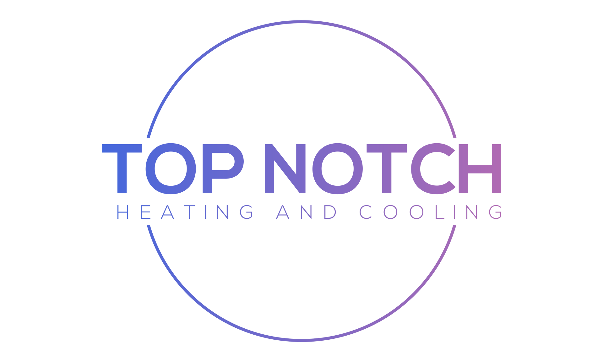 The logo for top notch heating and cooling is purple and blue.