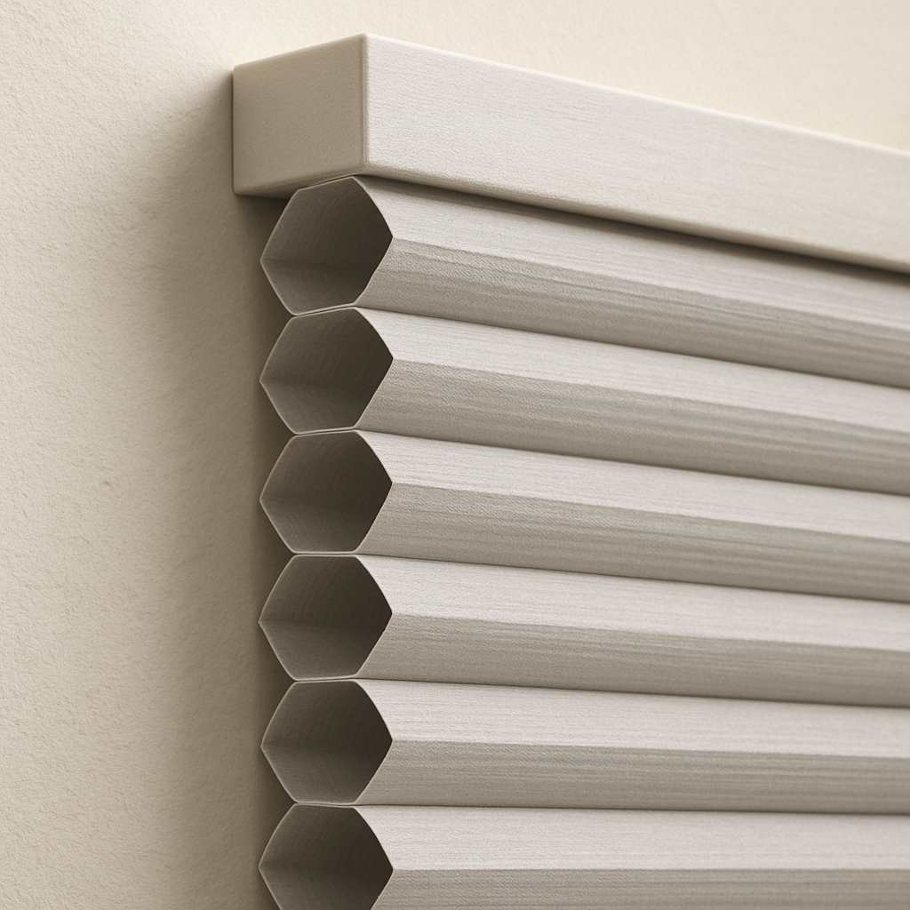 A side-profile view of a honeycomb shade showing the 'cells' or air pockets that create the insulation barrier.