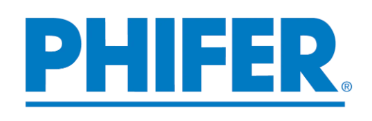 Phifer logo in blue. The company name is written in bold, blue letters above a blue line.