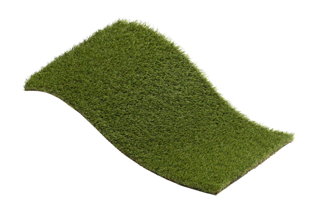 Groen kunstgrasmonster met een golvende vorm, geïsoleerd op een witte achtergrond.