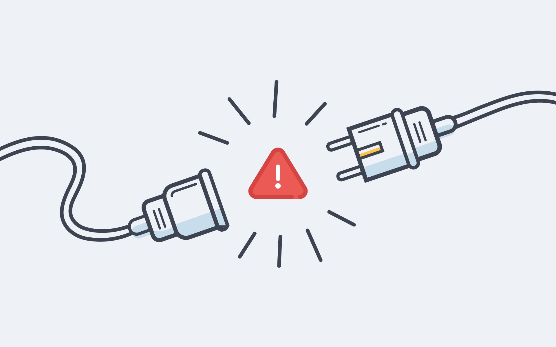 an illustration of a plug with a red warning sign around it