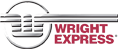 A logo for wright express with a key in the middle.