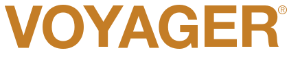 A close up of the word voyager on a white background
