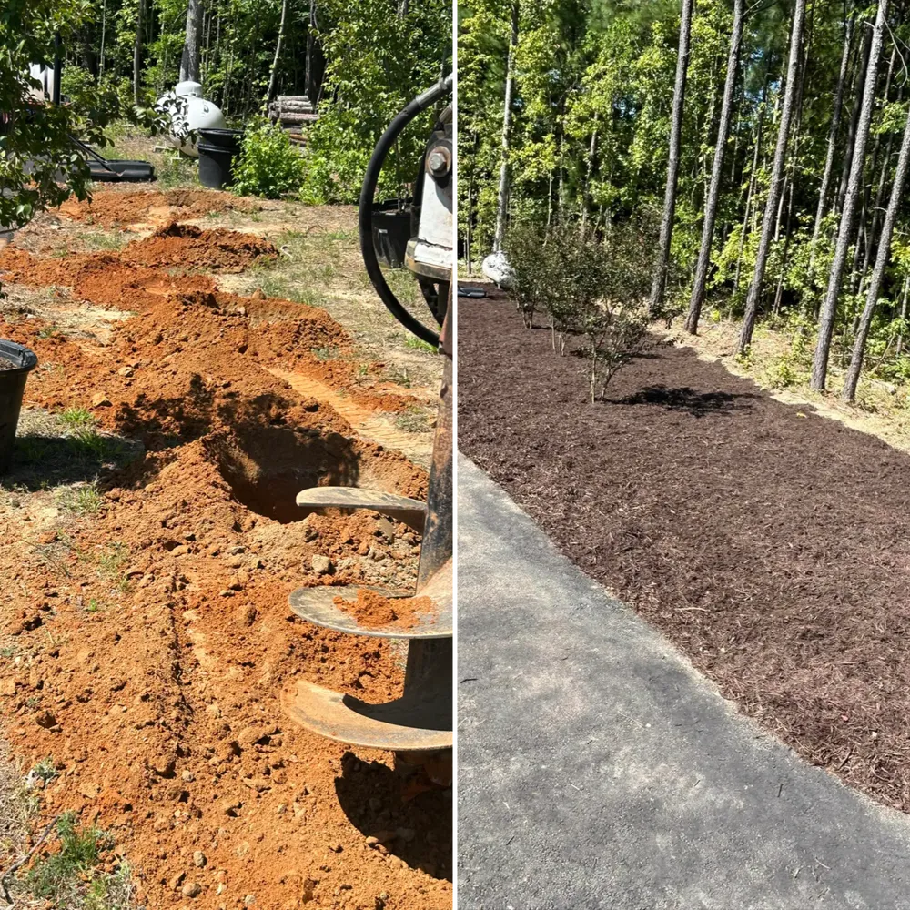 A before and after picture of a driveway being built.