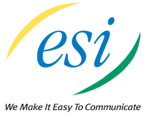 a logo for esi that says we make it easy to communicate