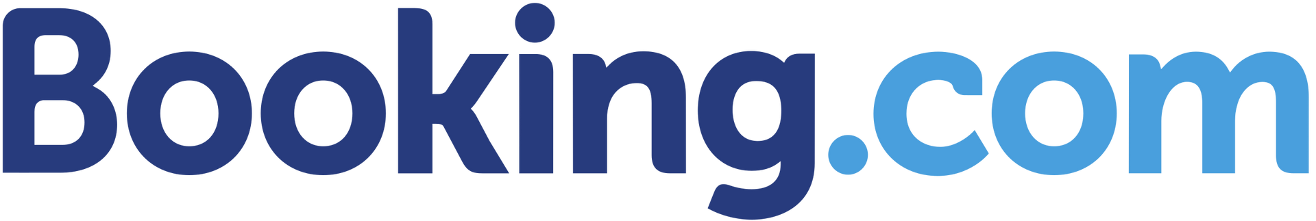 A blue and white logo for booking.com on a white background.