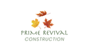 Logo for Prime Revival Construction featuring three colorful autumn leaves and text.