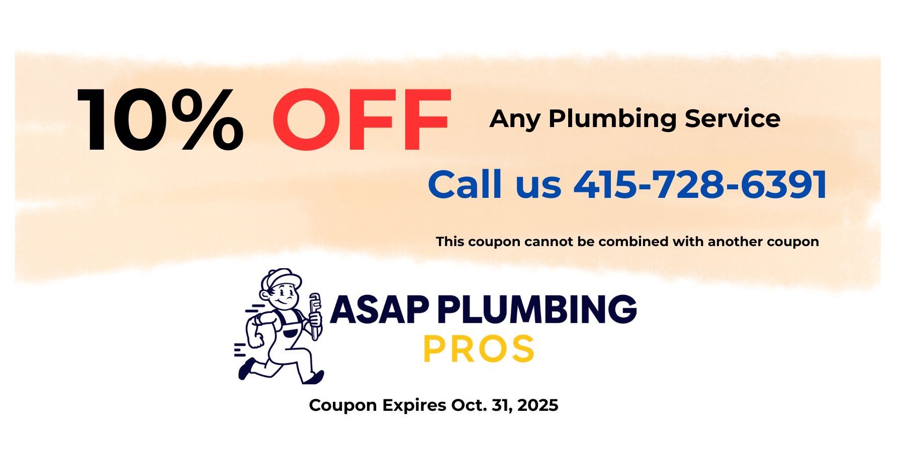 A blue and yellow coupon for a plumbing service discount for new customers.