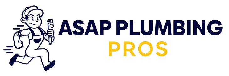 The logo for asap plumbing pros shows a plumber running with a hose.