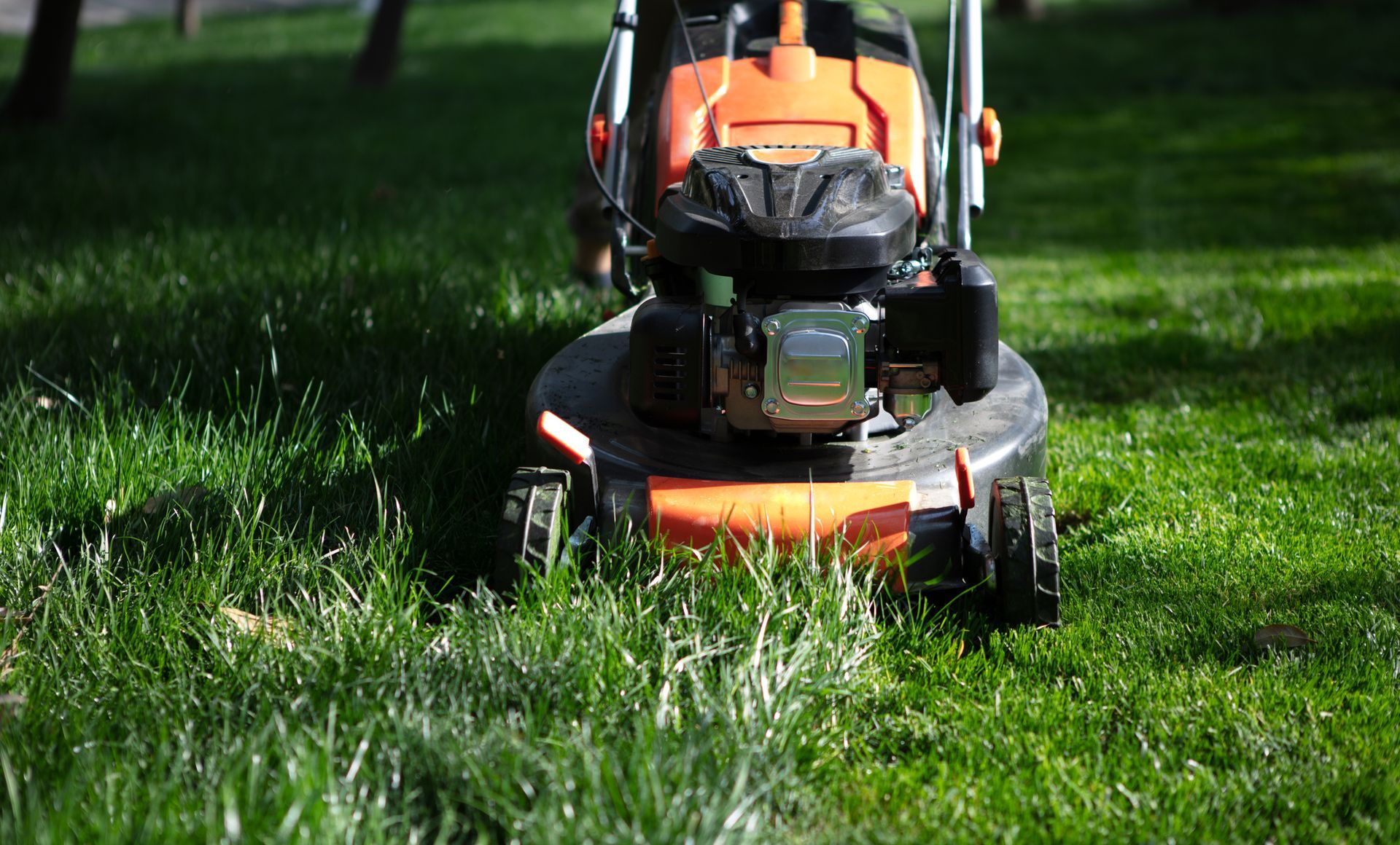 A lawn mower cutting grass for a Lawn Care Treatment - West Chicago, IL - JBO Services