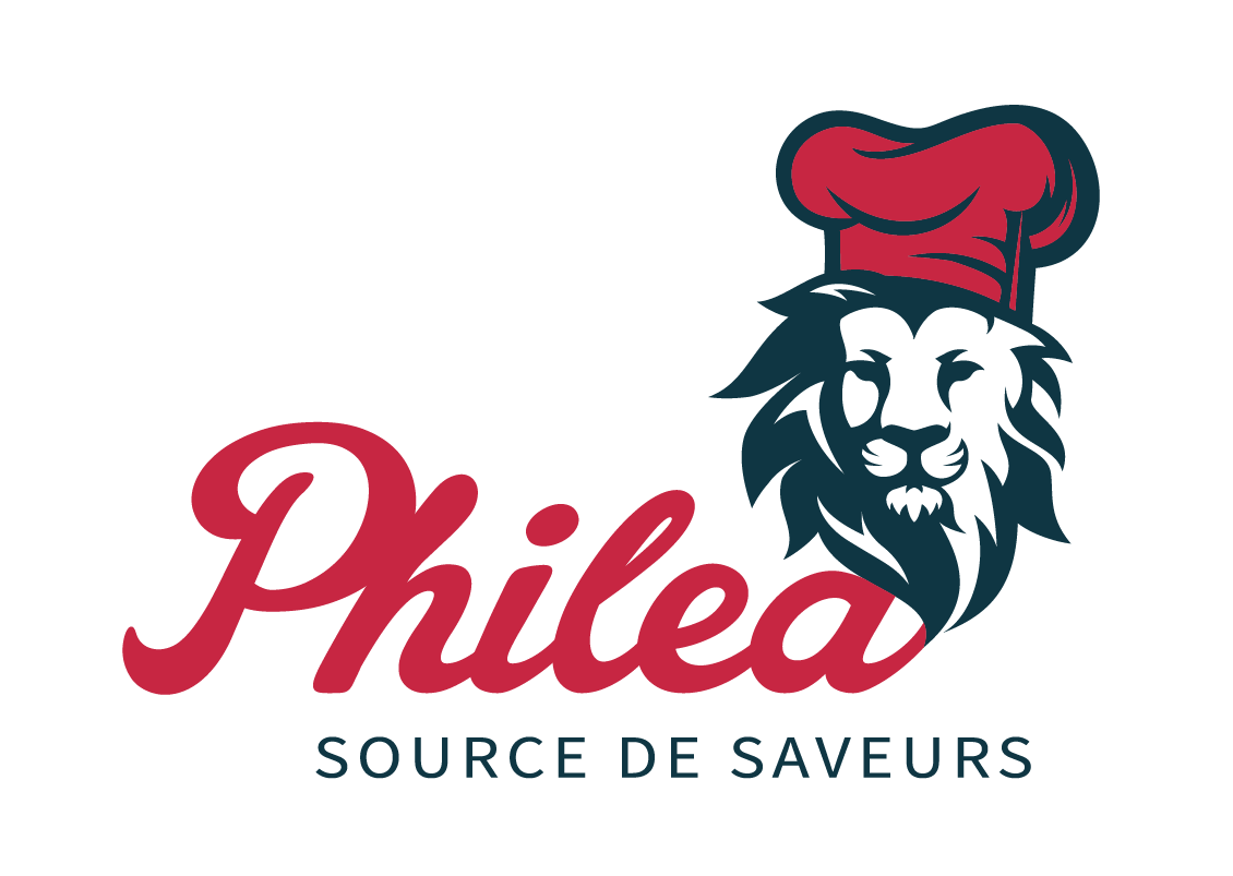 Le logo de Philea food représentant une mascotte tenant un globe dans sa main avec la baseline Source de saveur.