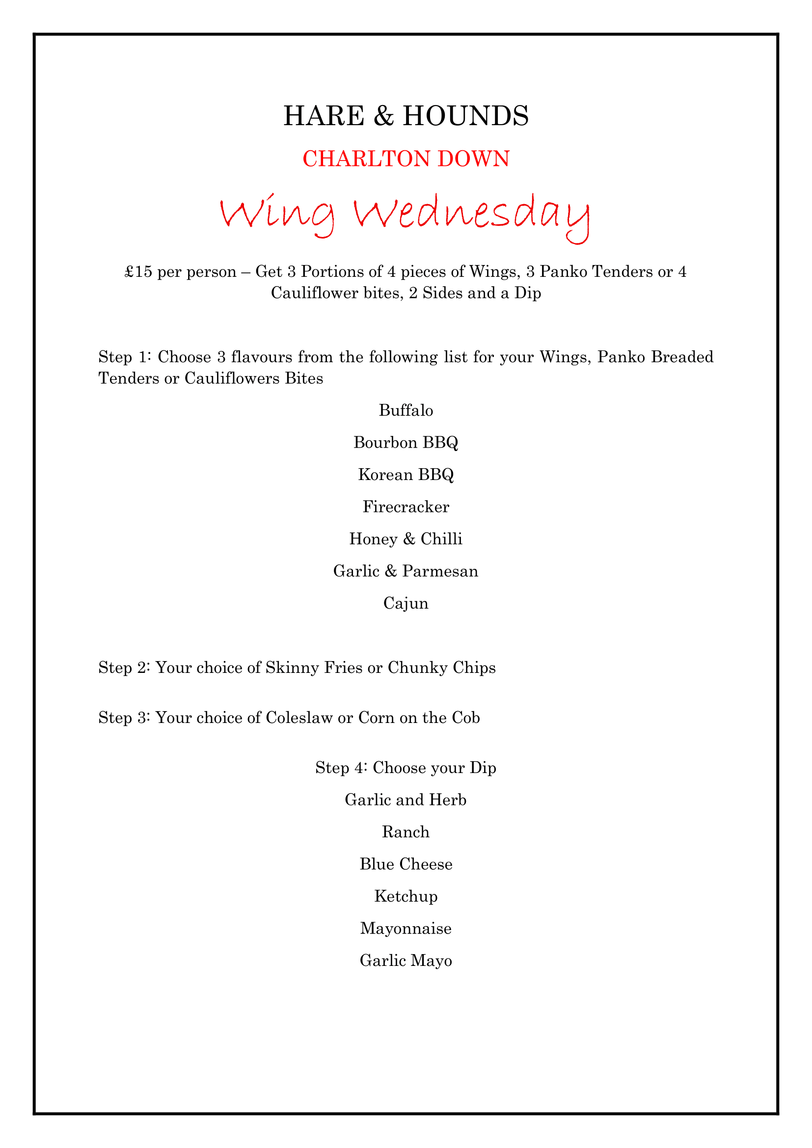 Hare and Hounds Charlton Down Valentines Day Menu 2024