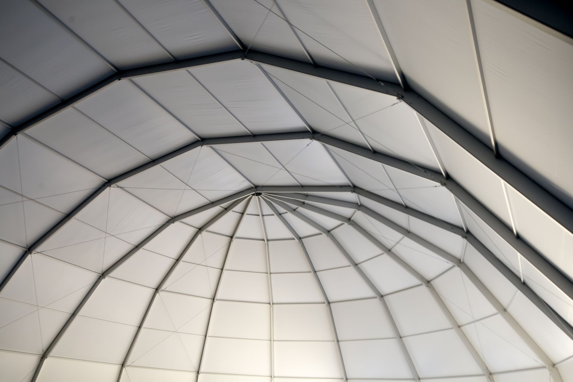 White dome ceiling with a grid of metal supports.