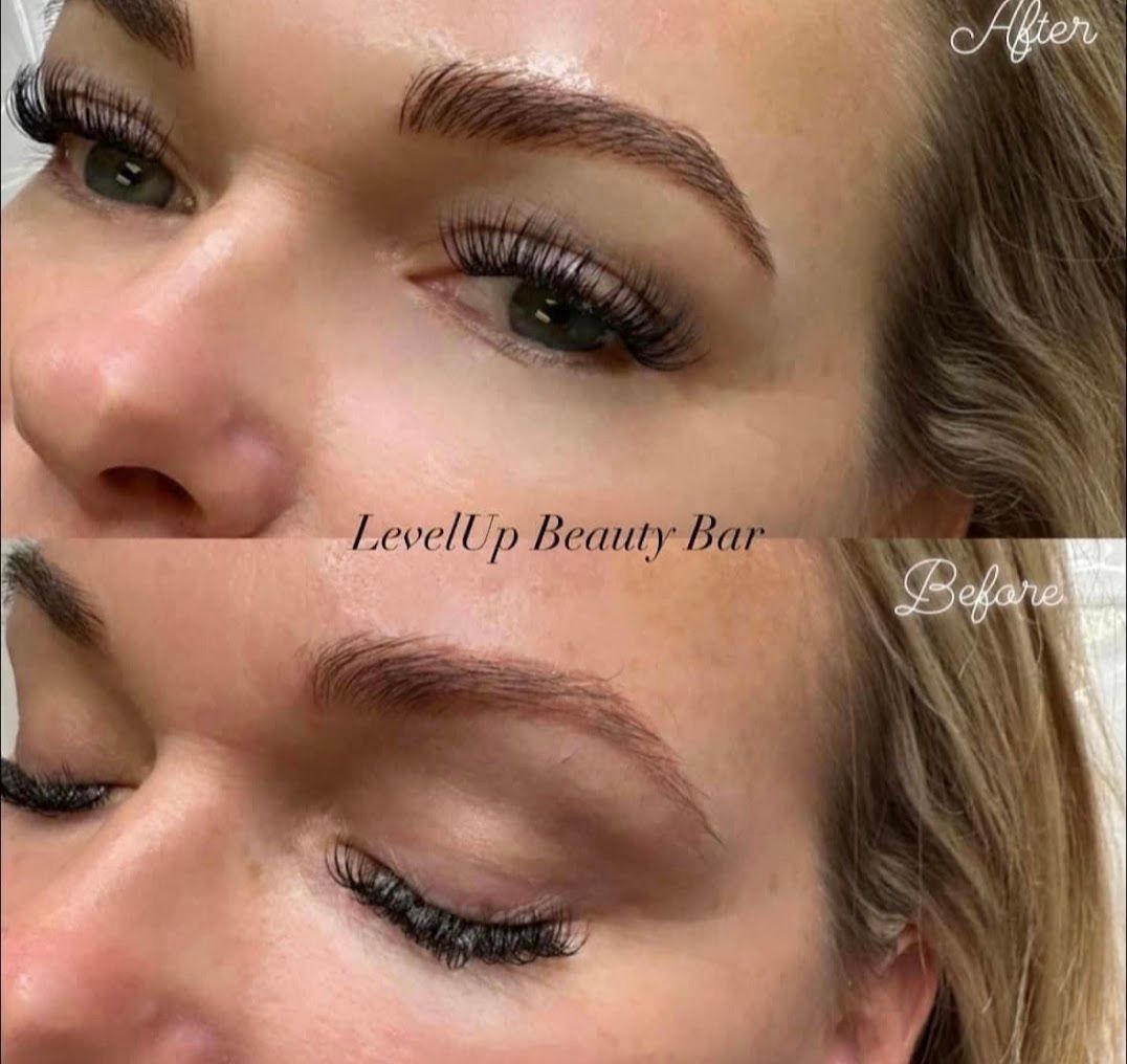 A before and after picture of a woman 's eyebrows.