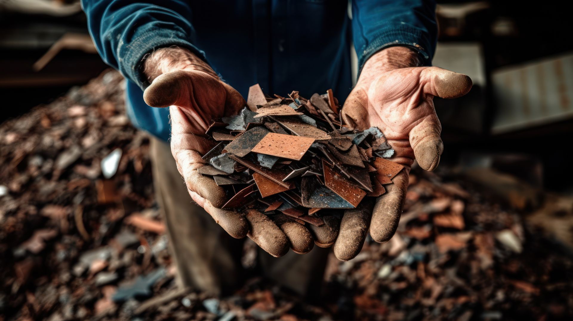 Scrap dealer holding junkyard metal, showcasing aluminum scrap recycling services.