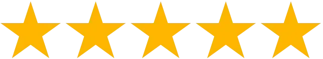 A row of five yellow stars on a white background.