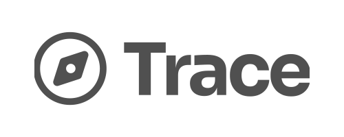 A logo for trace with a compass in a circle.