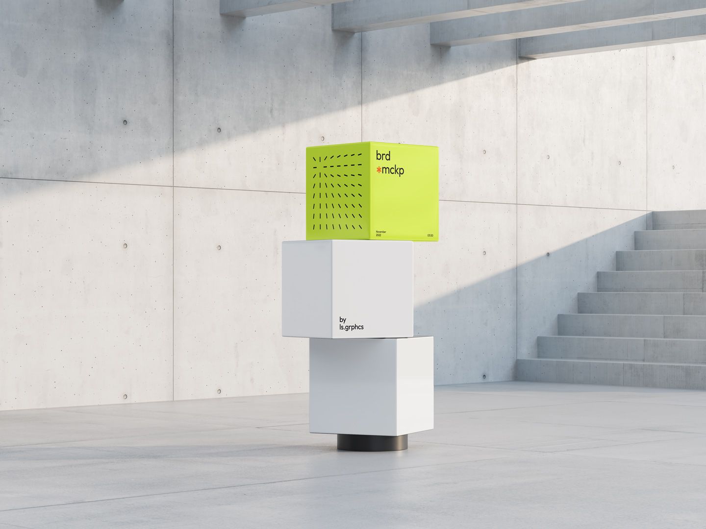 A stack of white boxes with a green box on top that says ' i ' on it