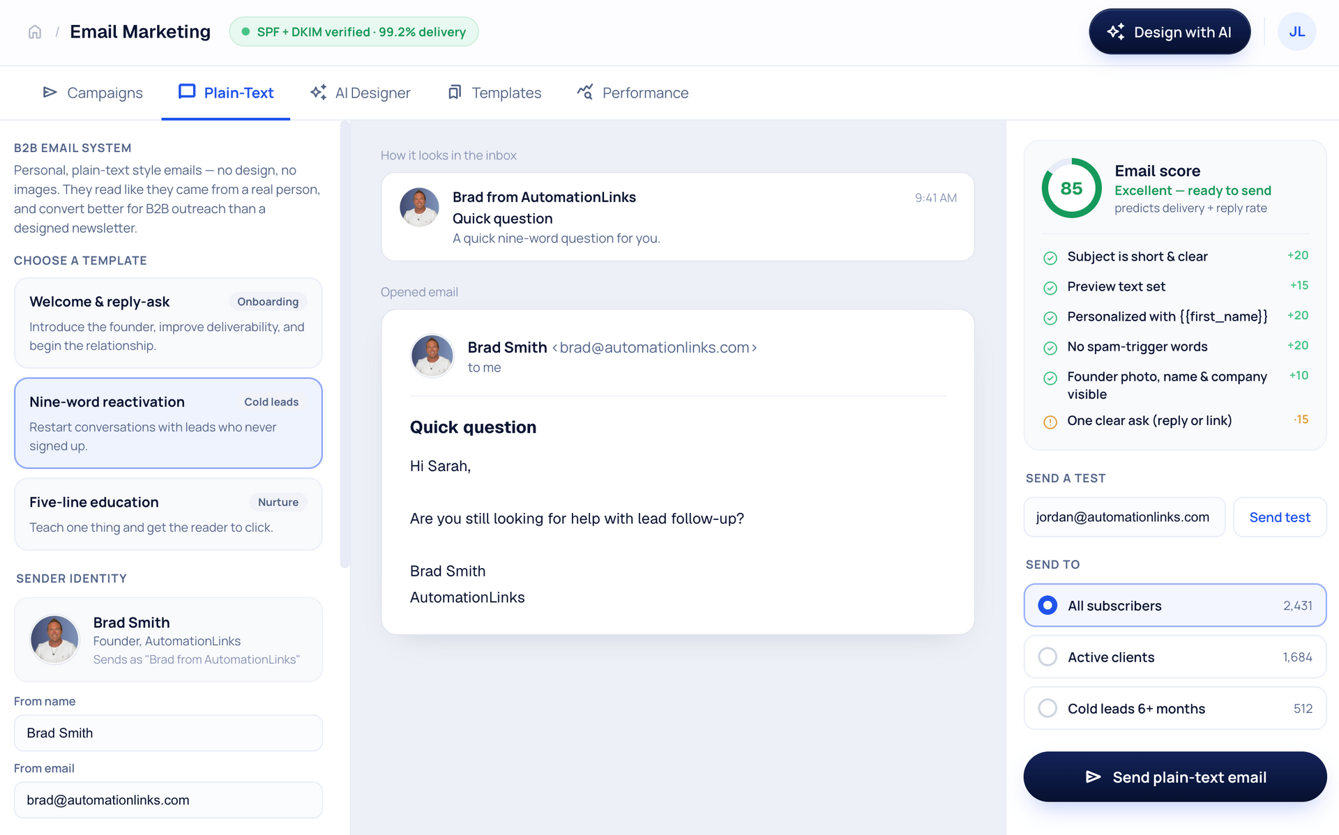 Personal email to get open rates