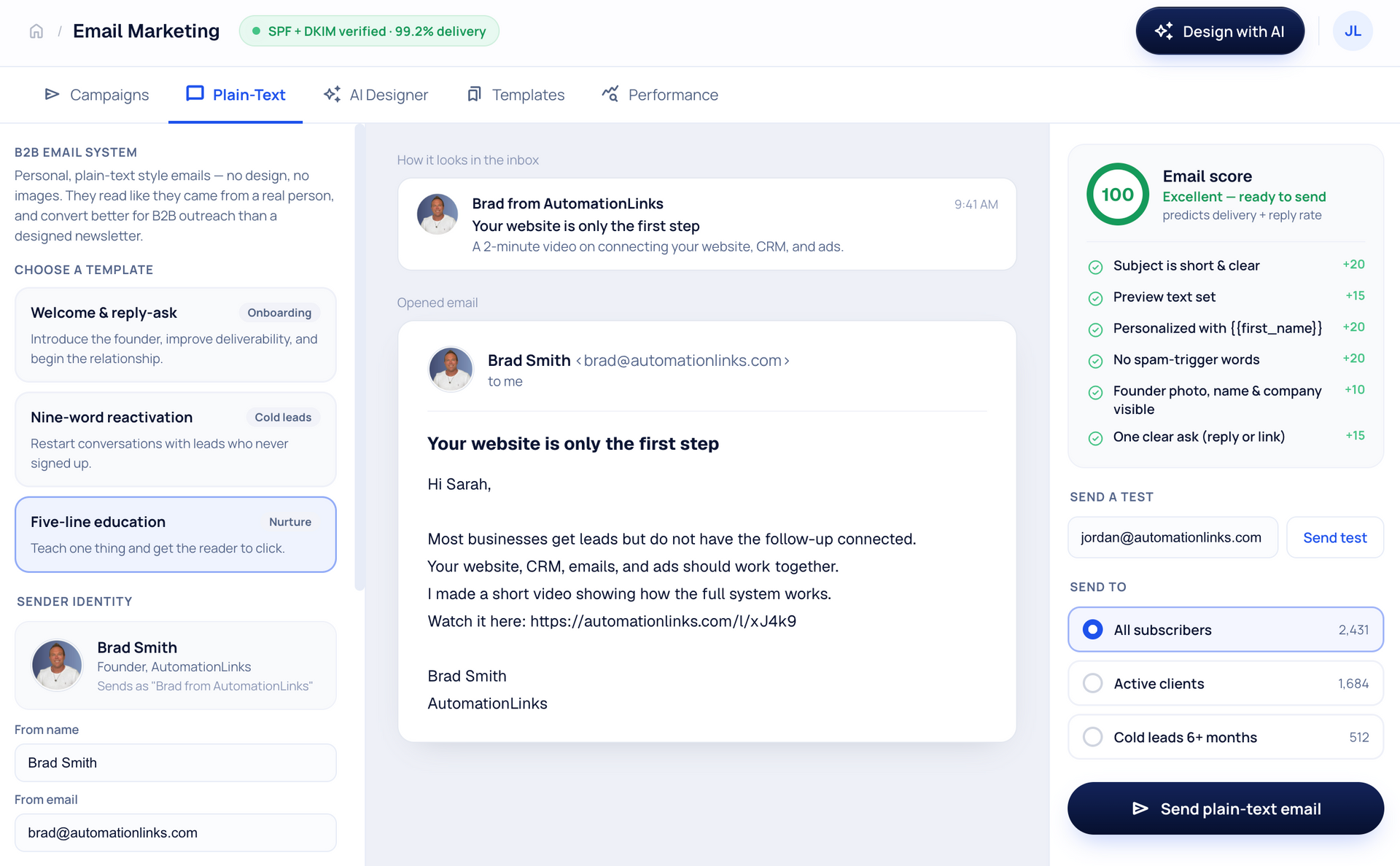Personal email to get open rates