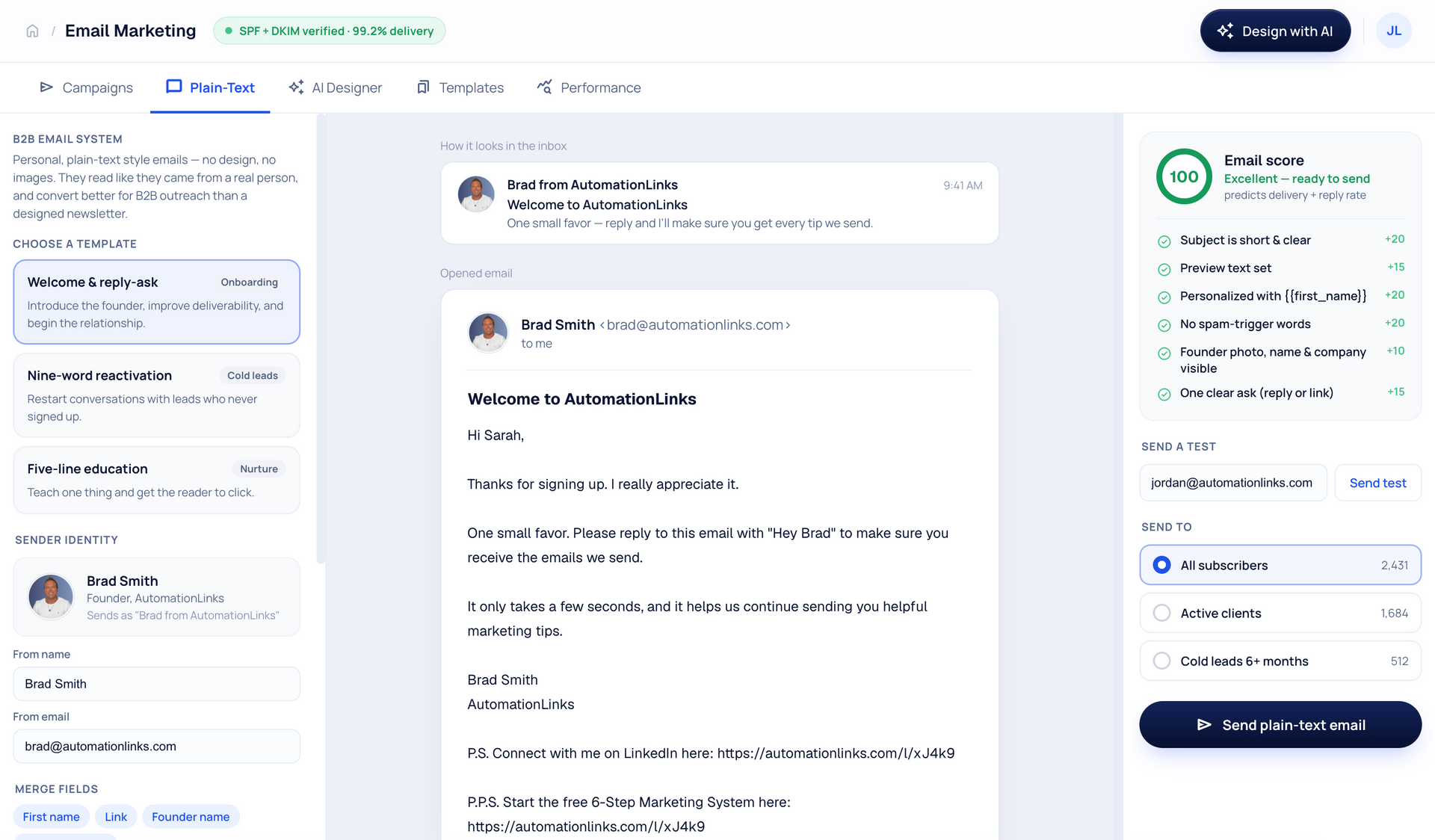 Personal email to get open rates