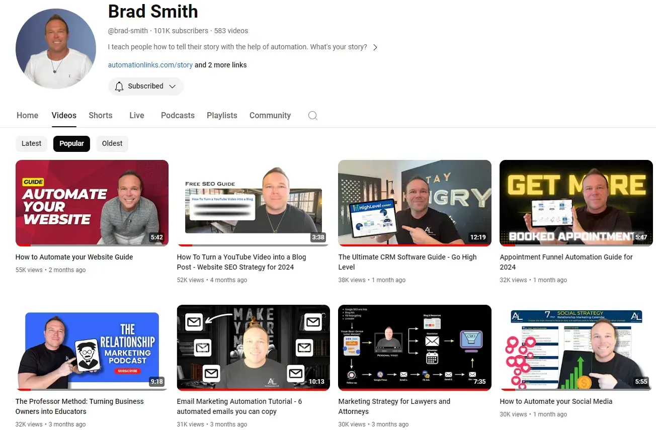 Brad Smith YouTube Channel