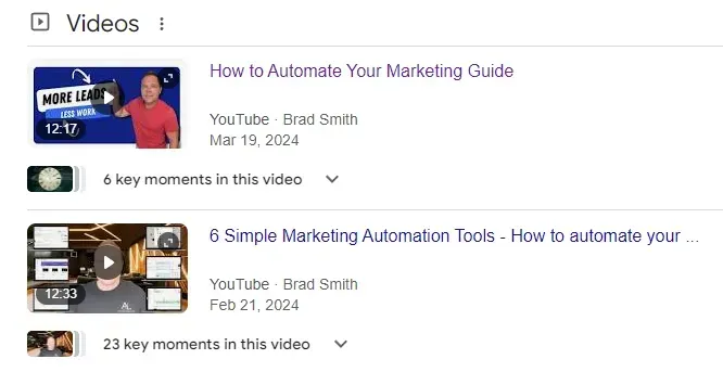 Videos at the top of google