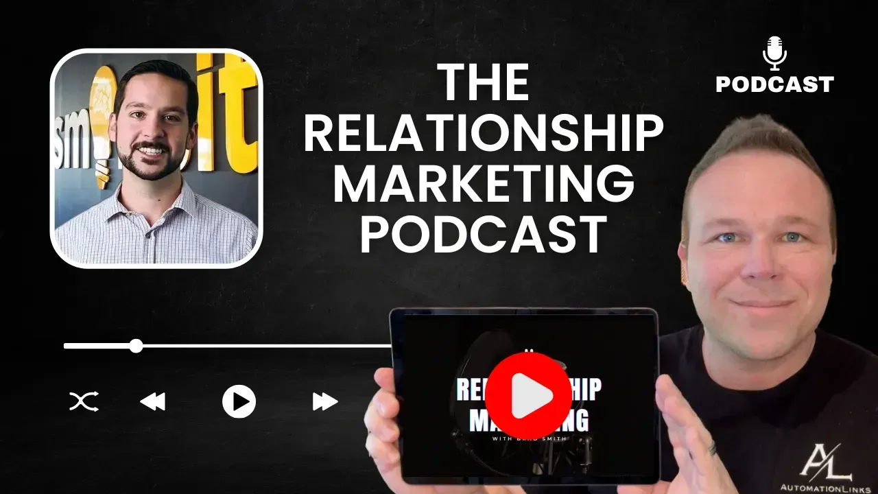 Brad Smith is holding a tablet that says the relationship marketing podcast