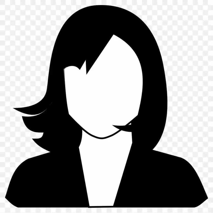 A black and white silhouette of a woman without a face.