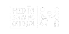 A black and white logo for feed my starving children.